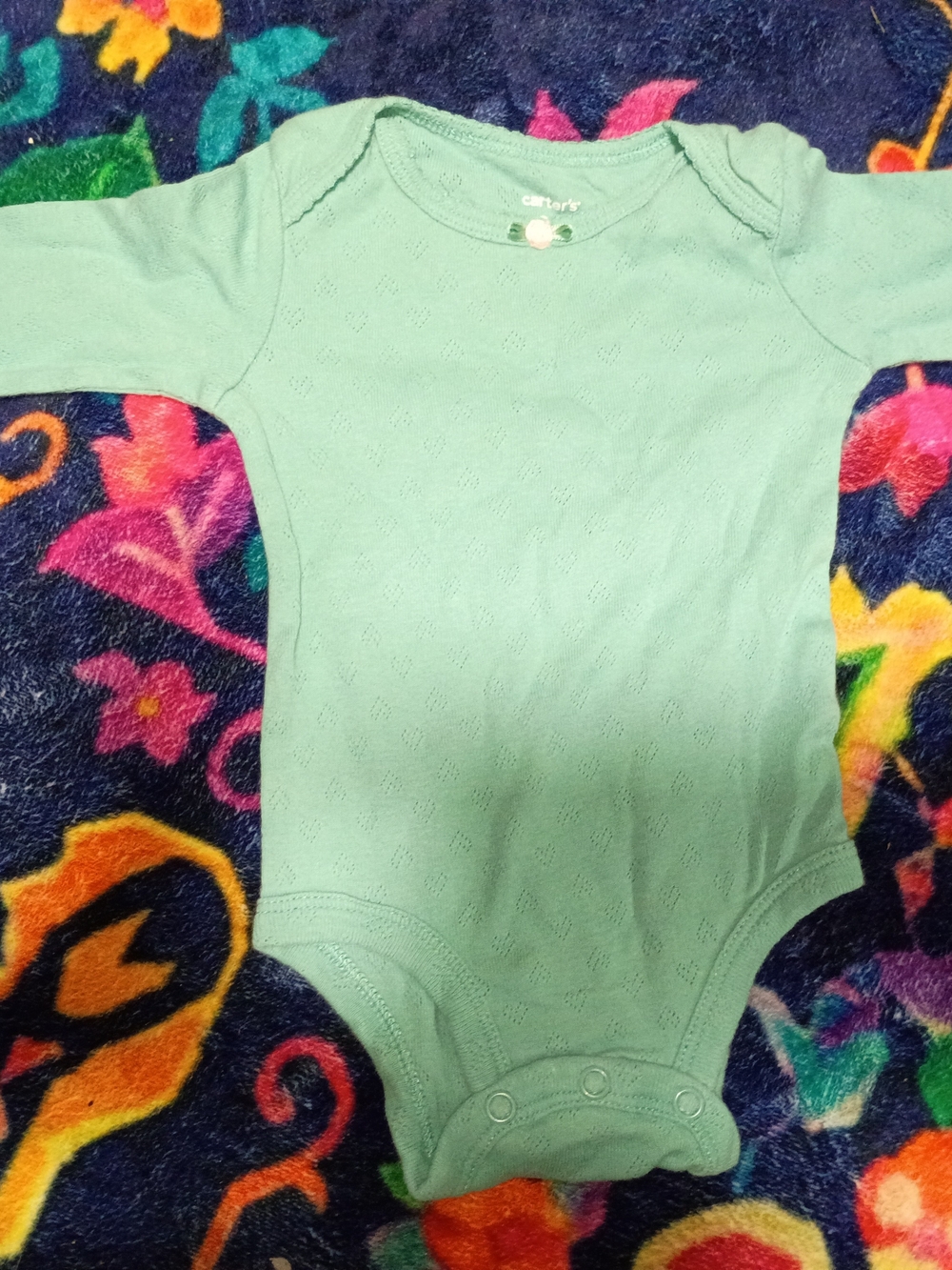 Unisex Carter'sMint Green Baby OnePiece Bodysuit W/A Pink Rose Bow,3 Months Size